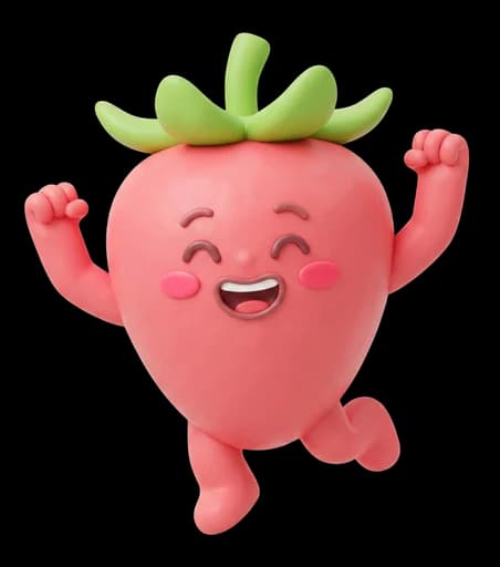 BerryPure strawberry mascot cheering
