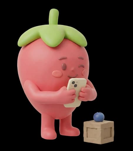 BerryPure strawberry mascot scanning a label